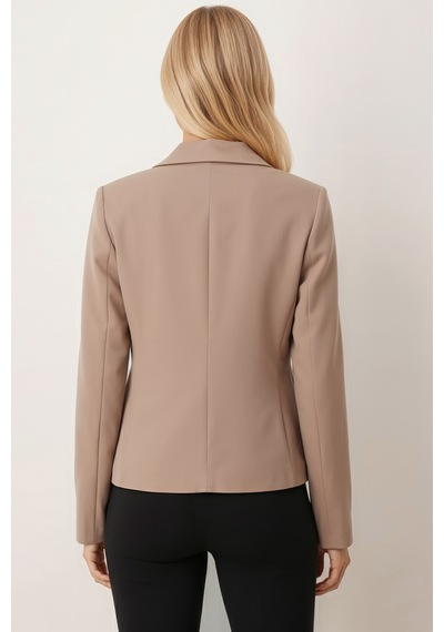 Armonika Kadın Vizon Erkek Yaka Kare Cepli Astarlı Crop Ceket Arm-26k001026