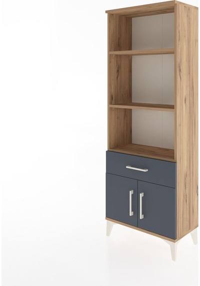Arges Dolap 3 Raflı Tek Çekmeceli 2 Kapaklı 60x30x163 Çam-antrasit Atlas Çam