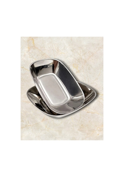 6 Adet Paslanmaz Çelik Kayık Tabak Seti - 17x10 Cm Paslanmaz Çelik Kayık Meze Ve Sunum Tabağı Gümüş