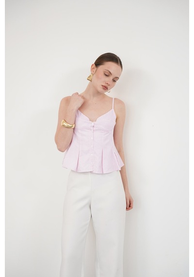 Verymoda Çizgili Askılı Bluz D2791 Pembe