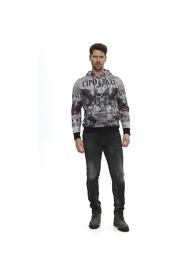 Cipo & Baxx Erkek Kapüşonlu Baskılı Regular Fit Sweatshirt Cl614 Grey