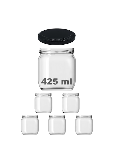 Afracam 425 Ml Metal Kapaklı Şeffaf Cam Kavanoz 5 Adet Siyah