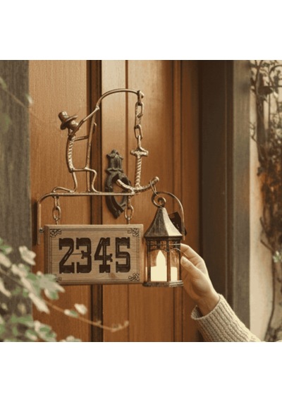 Rustik Tabelalı Dekoratif Fener Askısı Wh008 Altın