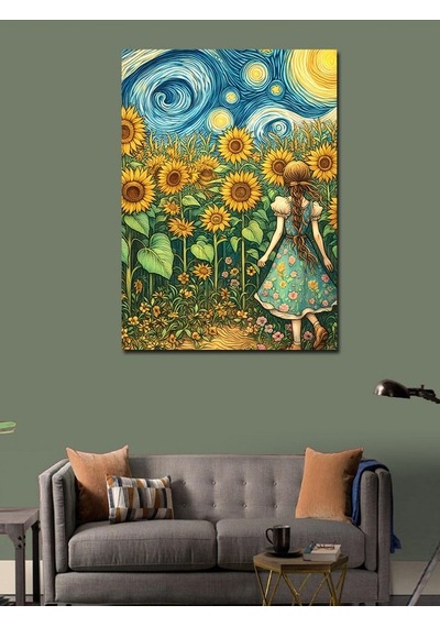 Kanvas Tablo Ay Çiçekleri Ve Kız 70cmx100cm