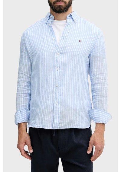 Tommy Hilfiger Çizgili Keten Regular Fit Uzun Kollu Gömlek Erkek Gömlek Mw0mw42400 0a5 Mavi-beyaz