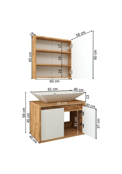 Banos Roomart Ayaksız 2 Kapaklı Lavabolu Ahşap-Mat Beyaz Mdf 6... Beyaz