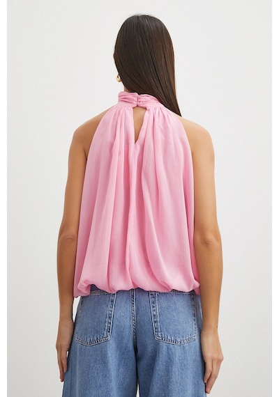 Uterpe Halter Yaka Drape Bluz Pembe