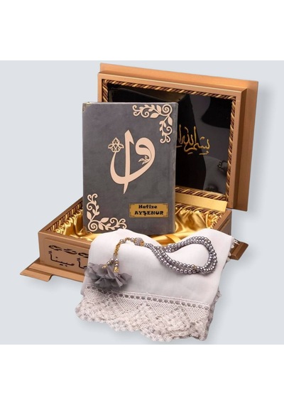 Gold Sandıklı Hafız Boy Kur'An-I Kerim Seti Set(Gri)