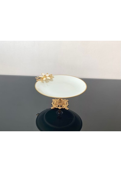 Atabey Home Döküm Ayaklı Yuvarlak Sunumluk 25 Cm Papatya Beyaz Kütahya Porselen