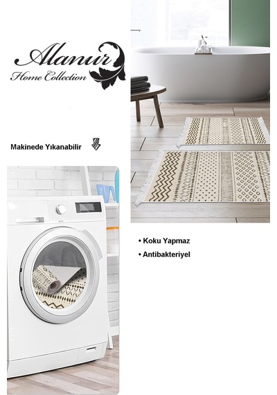 Dekoreko Kaymaz Taban Djt 2 Li Banyo Paspas Takımı Trend Saçaklı Iskandinav F5086 Kahve