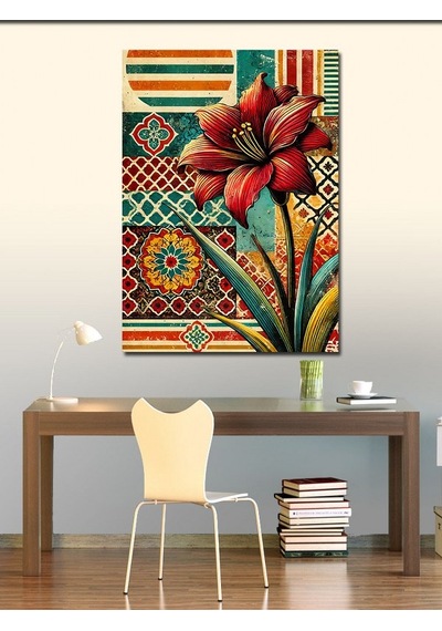 Kanvas Tablo Desenli Kırmızı Çiçek Motifi 100cmx140cm