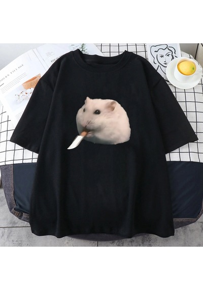 Startmore Beyaz Sevimli Hamster Meme Grafik Siyah