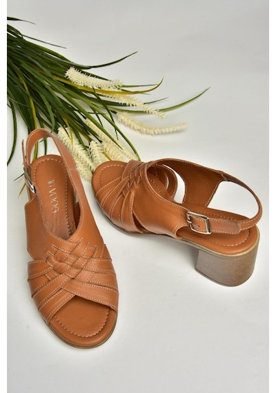 Fox Shoes P555453803 Taba Hakiki Deri Kalın Topuklu Kadın Sandalet Taba-hakiki Deri Taba