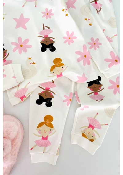 Minigimin Cicileri Dans Eden Figür Baskılı Pamuklu Kız Çocuk Pijama Takımı - Pembe