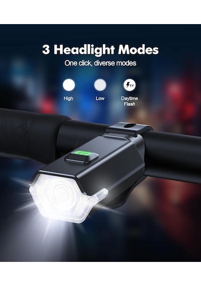 Ht-27 Şarjlı Bisiklet Işığı Ön Arka Flaşlı Usb 4 Mod Stop Lambası Aydınlatma Işık Seti Ip65 Su Geçirmez Lamba Motosiklet Yan Işık Siyah