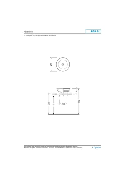 Serel Poseidon 45 CM Tezgah Çanak Lavabo Batarya Deliksiz Ps35D x s