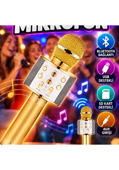 Bluetooth Hoparlör Usb Aux Sd Kart Destekli Karaoke Mikrofonlu Taşınabilir Ses Sistemi