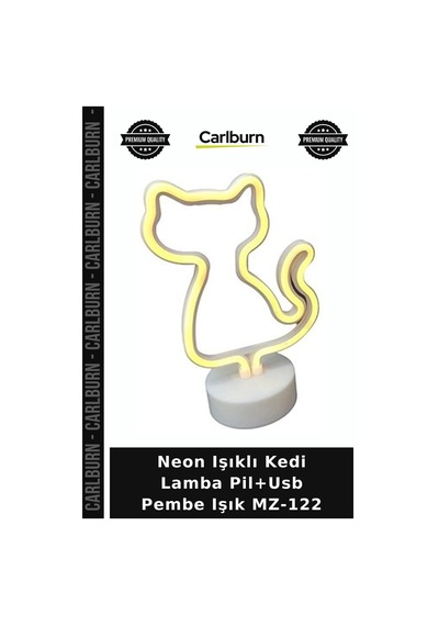 Neon Işıklı Kedi Lamba Pil+usb Pembe Işık Mz-122 Genç Odası Ev Dekorasyonu Oda Lambası Diğer