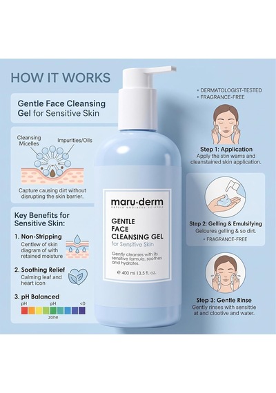 Maruderm Hassas Ve Atopik Ciltler İçin Yüz Yıkama Jeli Nazik Arındırıcı Nem Destekli Temizleyici, Papatya & Aloe Vera İle, 400 Ml