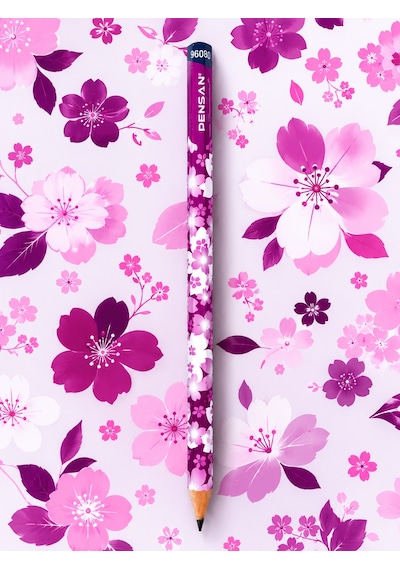 Pink Flowers Desenli Kurşun Kalem 2b Pensan 12 Adet Çok Renkli