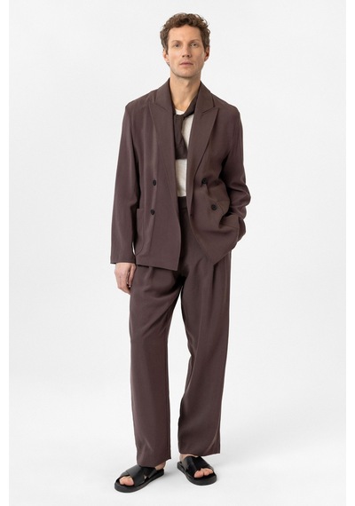 Antioch Relax Fit Diagonel İnce Erkek Blazer Ceket Kahve