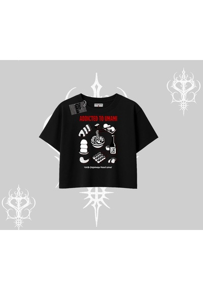 Tarzsokak Oversize Crop Tshirt Japon Mutfağı Umami Temalı Baskılı Siyah