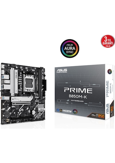 Asus Prıme B850m-k, 2xddr5, 2x M.2, Dp, Hdmı, Am5 Soket Anakart