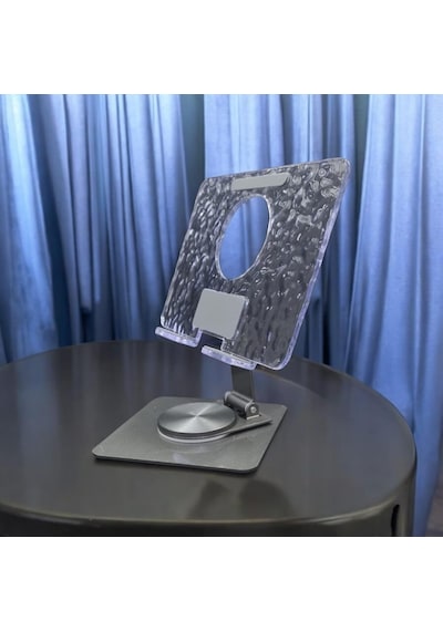 360 Derece Sonsuz Pozisyonda Dönebilen Katlanabilir Metal Alaşımlı Yükseklik Ve Açı Ayarlı Kaydırmaz Telefon Ve Tablet Standı Kristal Tablet Standı 173