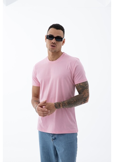 Erkek Pamuklu Kumaş Regular Fit Kesim Bisiklet Yaka T-shirt