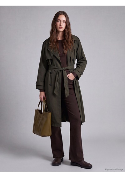 Lcw Modest Haki Kuşaklı Kadın Gabardin Trençkot