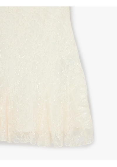 Koton Dantelli Payetli Halter Yaka Boyundan Bağlamalı Kolsuz Mini Bridal Elbise Kırık Beyaz 6sak80025fk Ekru