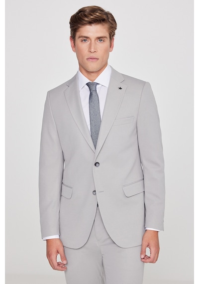 AC&Co / Altınyıldız Classics Erkek Grı Slim Fit Dar Kesim Mono Yaka Beli Bağlamalı Kapak Cepli Esnek Takım Elbise Grı