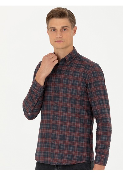 Cacharel Bordo Slim Fit Uzun Kollu Gömlek Kırmızı