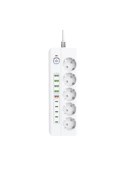 Isıya Dayanıklı Power Tuşlu 5'li Grup Priz 5x Usb 5x Type-c Çıkışlı Priz 2 Mt Kablolu 0