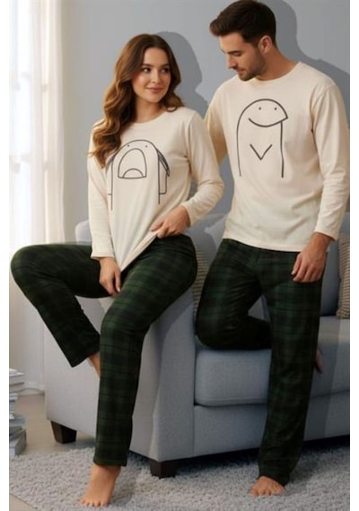 Bella Notte Kadın Yeşil Ekoseli Baskılı Şirin Çift Pijama Takımı