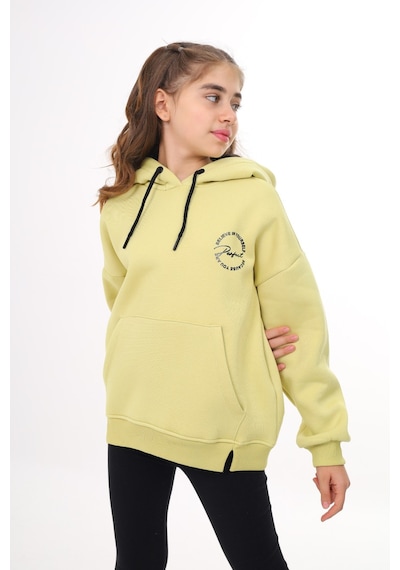 Kız Çocuk Oversize Kapüşonlu Cepli Düşük Omuz Baskılı Yırtmaçlı Sweatshirt - 3 İplik Şardonlu Açık Yeşil Kız Çocuk Oversize Kapüşonlu Cepli Düşük Omuz Baskılı Yırtmaçlı Sweatshirt - 3 İplik Şardonlu Açık Yeşil