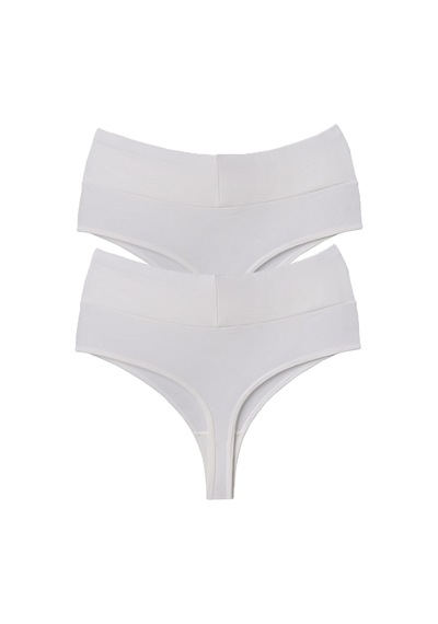 Vanilya Secret Tanga Yüksek Bel Toparlayıcı Pamuk 2'li Paket Beyaz