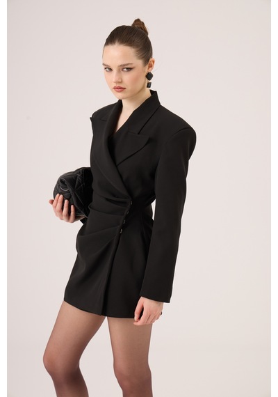 Holly Lolly Beli Drape Detaylı Heleni Blazer Ceket Siyah