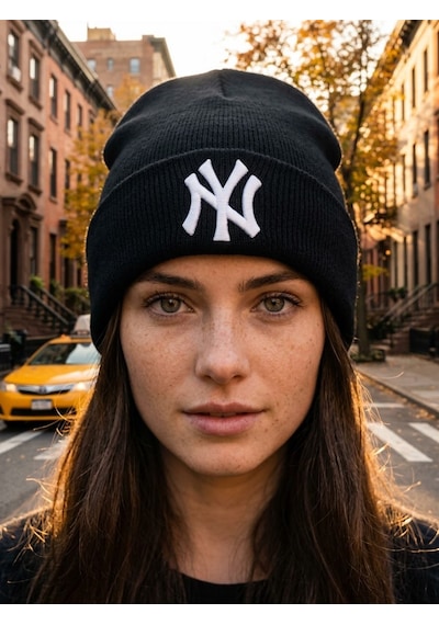 Hamze Ny New York Nakışlı Unisex Pamuklu Akrilik Kışlık Bere Siyah
