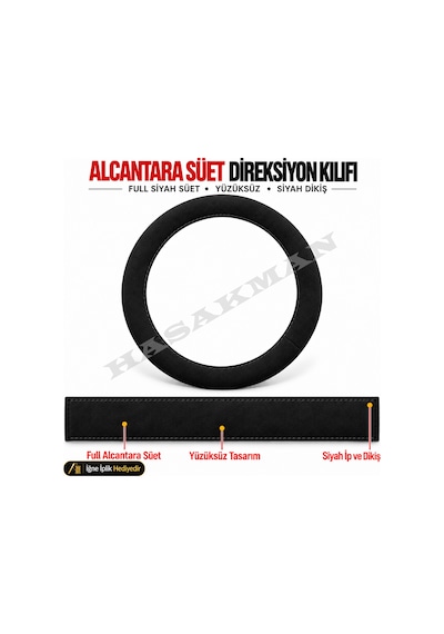 Honda Jazz Dikme Direksiyon Kılıfı Alcantara Süet Monza Black Gd Elite-sport-2002-2005 Siyah
