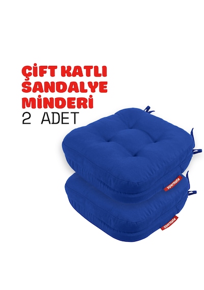 Xpermate 2'li Çift Kat Sandalye Minderi 42x42x8 Mavi