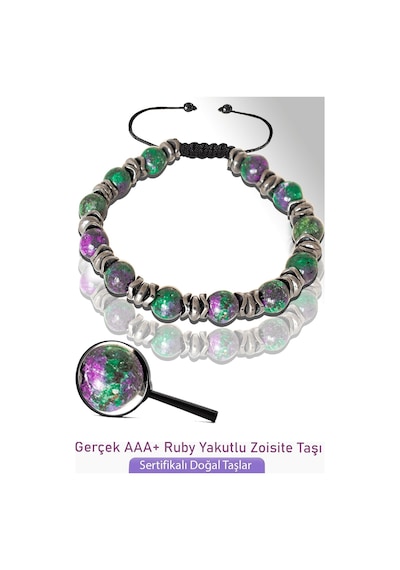 Sertifikalı Gerçek Ruby Yakutlu Zoisite Taşı Bileklik - Ayarlamal Çok Renkli
