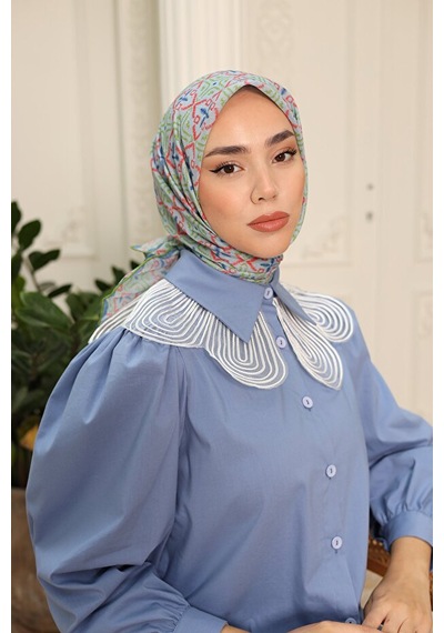 Silk Home Pusula Desen Soft Pamuk Eşarp Buz Mavisi