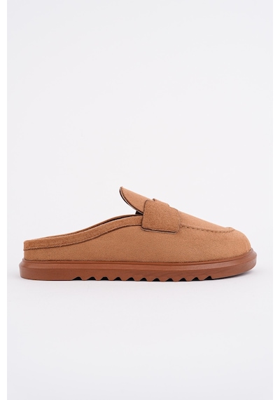 Muggo Vintage Süet Deri Günlük Rahat Önü Kapalı Kadın Loafer Terlik Taba