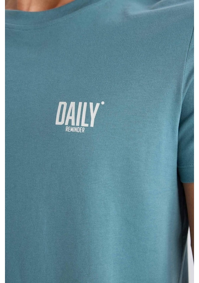 DeFacto %100 Pamuk Slim Fit Dar Kesim Bisiklet Yaka Baskılı Kısa Kollu Tişört C2078AX25SMGN1081