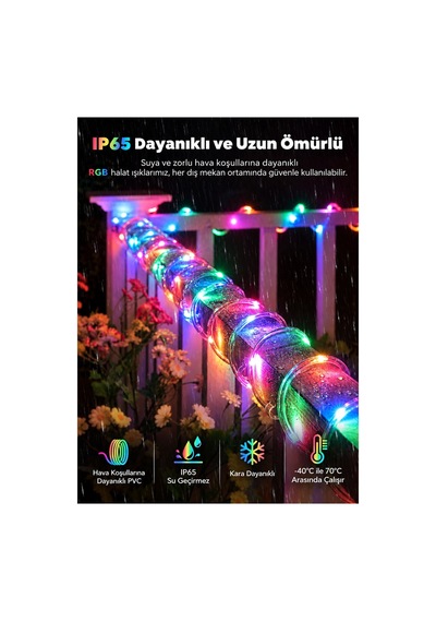 Robeve Güneş Enerjili Solar Led Halat Işık Led Işık Yılbaşı Işık 10 Metre Suya Dayanıklı 8 Modlu Dış Mekan Iç Mekan Bahçe Balkon Teras Ağaç Dekoratif Hortum Aydınlatma Yılbaşı Işığı Rgb Çok Renkli