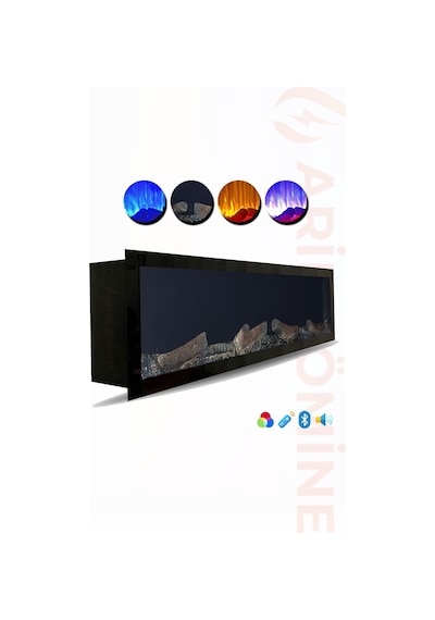 Arif Şömine Dekoratif Elektrikli Yapay Şömine - 150x35x18 Cm - Kumanda, Sabit Çıtırtı Sesi Ve Bluetooth Hoparlör