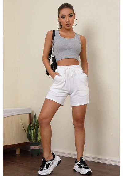 Epilons Zenvial Kadın Gri Kare Yaka Crop Top Bluz Zenviall2
