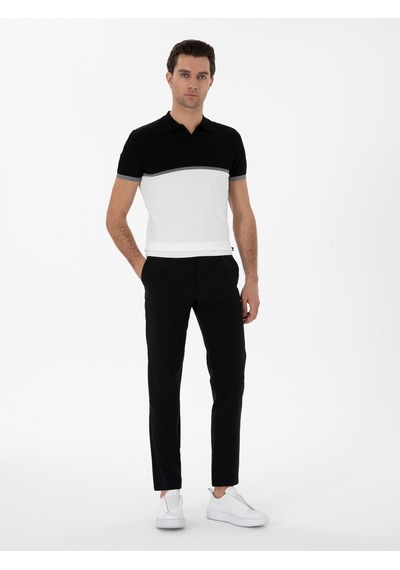 Siyah Slim Fit Apaş Yaka Triko T-shirt