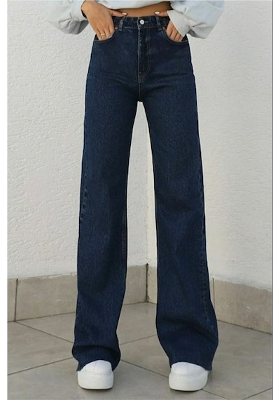 Camelia Gold Ikon 90's Koyu Mavi Lacivert Likralı Süper Extra Yüksek Bel Palazzo Salaş Jean Pantolon Koyu Mavi